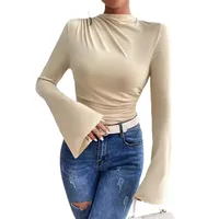 Autumn And Winter New All-match Pleated    Design Sense Horn Sleeve Collar Slim T-shirt main image 5