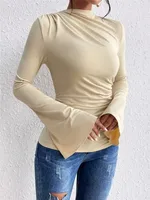 Autumn And Winter New All-match Pleated    Design Sense Horn Sleeve Collar Slim T-shirt sku image 1