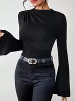 Autumn And Winter New All-match Pleated    Design Sense Horn Sleeve Collar Slim T-shirt sku image 8