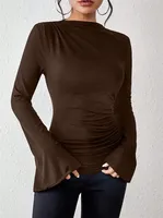 Autumn And Winter New All-match Pleated    Design Sense Horn Sleeve Collar Slim T-shirt sku image 11