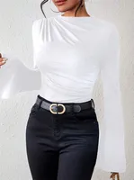Autumn And Winter New All-match Pleated    Design Sense Horn Sleeve Collar Slim T-shirt sku image 16