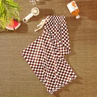Plaid Wide-leg Pants For Women Summer Thin High Waist Draping All-match Ice Silk Chessboard Plaid Cool Straight Pants sku image 6
