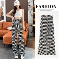 Plaid Wide-leg Pants For Women Summer Thin High Waist Draping All-match Ice Silk Chessboard Plaid Cool Straight Pants main image 3
