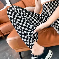Plaid Wide-leg Pants For Women Summer Thin High Waist Draping All-match Ice Silk Chessboard Plaid Cool Straight Pants main image 4