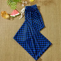 Plaid Wide-leg Pants For Women Summer Thin High Waist Draping All-match Ice Silk Chessboard Plaid Cool Straight Pants sku image 8