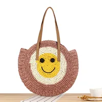 A Generation Of New Simple Smiley Face Shoulder Straw Bag Paper Rope Hollow Hand Woven Bag Large Capacity Disc Bag main image 1