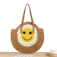 A Generation Of New Simple Smiley Face Shoulder Straw Bag Paper Rope Hollow Hand Woven Bag Large Capacity Disc Bag main image 2