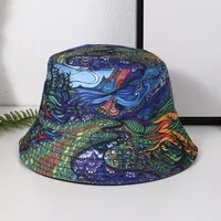 Women's Hip-Hop Vacation Facial Makeup Printing Wide Eaves Bucket Hat sku image 2