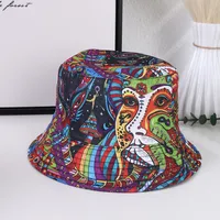 Women's Hip-Hop Vacation Facial Makeup Printing Wide Eaves Bucket Hat sku image 3