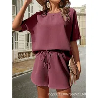 Women's New Short-sleeved Suit Women's Stylish Bat Shirt Fashion Shorts Two-piece Set main image 3