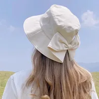 New Fisherman Hat Sunshade Sunscreen Tide Brand Face Showing Small Bucket Hat Women's New-style Early Spring And Autumn Split Bow Hat main image 4
