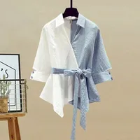 Foreign Trade Women's Clothing Spring Suit Women's Stitching Fake Two-piece Shirt Slimming Jeans Two-piece Set main image 2