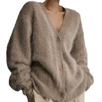 Imitation Mink Wool Knitted Sweater Cardigan   Autumn And Winter Lazy Loose Long Sleeve V-neck Sweater Coat For Women main image 5