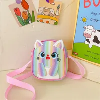 Kitten Embroidered Rainbow Children's Bag Crossbody Bag Baby Girl Cute Fashion Princess Bag Small Schoolbag Shoulder Bag sku image 2