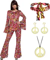 Women's Hippie Costume Pink Hippie Disco Costume Bottoms Bohemian Flared Pants main image 1