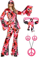 Women's Hippie Costume Pink Hippie Disco Costume Bottoms Bohemian Flared Pants main image 2