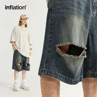 INF Men's Clothing | Shredded Ripped Denim Shorts  Spring And Summer New Fashion Brand Street Loose Distressed Personality Shorts main image 2