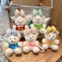 Creative Contrast Color Bow Sweater Bear Keychain Cute Cartoon Plush Toy Bag Pendant Car Key Chain Women main image 1