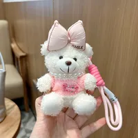 Creative Contrast Color Bow Sweater Bear Keychain Cute Cartoon Plush Toy Bag Pendant Car Key Chain Women sku image 1