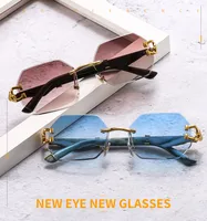 New  Frameless Trim Sunglasses Fashion Trendy Leopard Decoration Vintage Wood Grain Legs  T22101 main image 1