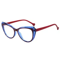 New Trend Splicing Frame Anti-blue Light Personality Cat's Eye Retro Glasses Frame Large Frame Flat Mirror T22114 sku image 1