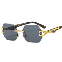 New  Frameless Trim Sunglasses Fashion Trendy Leopard Decoration Vintage Wood Grain Legs  T22101 sku image 1