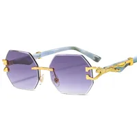 New  Frameless Trim Sunglasses Fashion Trendy Leopard Decoration Vintage Wood Grain Legs  T22101 sku image 2