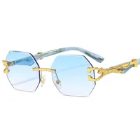 New  Frameless Trim Sunglasses Fashion Trendy Leopard Decoration Vintage Wood Grain Legs  T22101 sku image 4