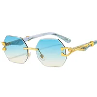 New  Frameless Trim Sunglasses Fashion Trendy Leopard Decoration Vintage Wood Grain Legs  T22101 sku image 6