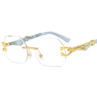 New  Frameless Trim Sunglasses Fashion Trendy Leopard Decoration Vintage Wood Grain Legs  T22101 sku image 7