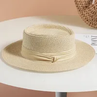 Flat Top Straw Hat Women's French Straw Top Hat  New Summer Big Brim Sunshade Hat Seaside Holiday Sun Hat main image 3