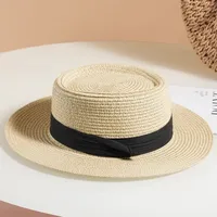Flat Top Straw Hat Women's French Straw Top Hat  New Summer Big Brim Sunshade Hat Seaside Holiday Sun Hat main image 4
