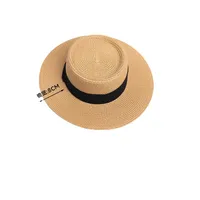 Flat Top Straw Hat Women's French Straw Top Hat  New Summer Big Brim Sunshade Hat Seaside Holiday Sun Hat main image 5