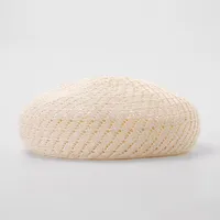 Spring Tencel Fluffy Linen New Knitted Hollow Beret New Artists' Cap Women's New-style Fine Knitted main image 2