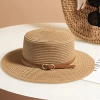 Flat Top Straw Hat Women's French Straw Top Hat  New Summer Big Brim Sunshade Hat Seaside Holiday Sun Hat sku image 14