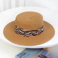 Flat Top Straw Hat Women's French Straw Top Hat  New Summer Big Brim Sunshade Hat Seaside Holiday Sun Hat sku image 20