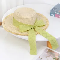 Flat Top Straw Hat Women's French Straw Top Hat  New Summer Big Brim Sunshade Hat Seaside Holiday Sun Hat sku image 22