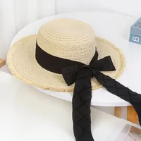 Flat Top Straw Hat Women's French Straw Top Hat  New Summer Big Brim Sunshade Hat Seaside Holiday Sun Hat sku image 23