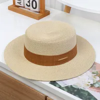 Flat Top Straw Hat Women's French Straw Top Hat  New Summer Big Brim Sunshade Hat Seaside Holiday Sun Hat sku image 26