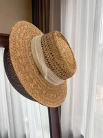 Flat Top Straw Hat Women's French Straw Top Hat  New Summer Big Brim Sunshade Hat Seaside Holiday Sun Hat sku image 27
