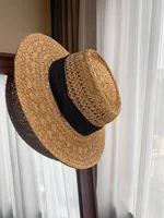 Flat Top Straw Hat Women's French Straw Top Hat  New Summer Big Brim Sunshade Hat Seaside Holiday Sun Hat sku image 28