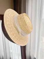 Flat Top Straw Hat Women's French Straw Top Hat  New Summer Big Brim Sunshade Hat Seaside Holiday Sun Hat sku image 29