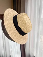 Flat Top Straw Hat Women's French Straw Top Hat  New Summer Big Brim Sunshade Hat Seaside Holiday Sun Hat sku image 30
