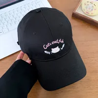 Cute Kitten Embroidered Baseball Cap Women's Spring And Summer Big Head Wide Brim Showing Face Small Cap New Style All-match Hat sku image 2