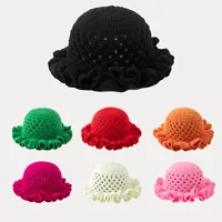 Hollow-out Knitted Solid Color Lace Fisherman Hat Spring And Autumn All-match Ruffled Cute Sweet Wool Pullover Cap main image 1