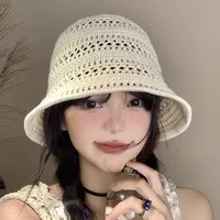New Knitted Hollow Fisherman Hat Women's Summer  New Breathable Sun Protection Sunshade Hat Bucket Basin Hat Sun Hat main image 2