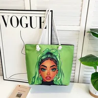New Tote Bag Beach Bag Bart Color Painting Bag Cartoon Linen Canvas Bag Large Capacity Black Beauty sku image 13
