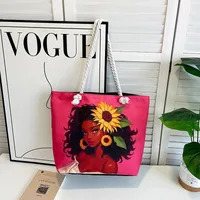 New Tote Bag Beach Bag Bart Color Painting Bag Cartoon Linen Canvas Bag Large Capacity Black Beauty sku image 15