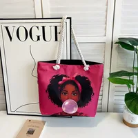 New Tote Bag Beach Bag Bart Color Painting Bag Cartoon Linen Canvas Bag Large Capacity Black Beauty sku image 16