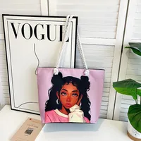 New Tote Bag Beach Bag Bart Color Painting Bag Cartoon Linen Canvas Bag Large Capacity Black Beauty sku image 12